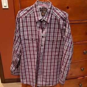 Ariat Pro Series Men's Burgundy and Navy Plaid Western Snap Shirt